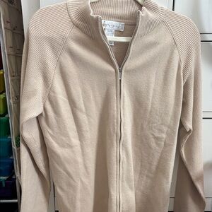 Beige Zip-Up Cardigan Sweater